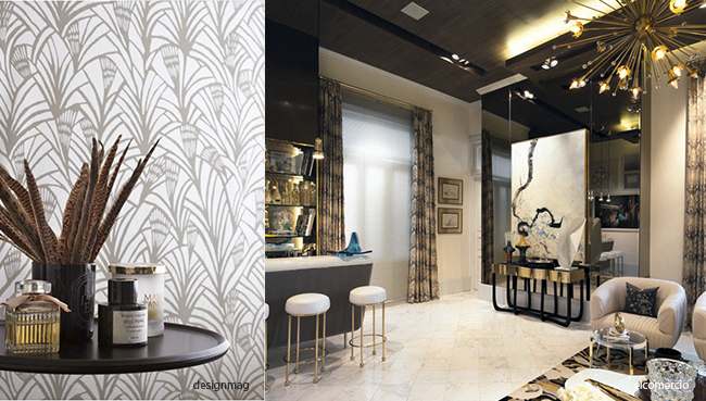 Design D'intérieur De Style Art Déco D'un Salon Moderne Avec Mur Noir Et  Pièces De Décoration Dorées